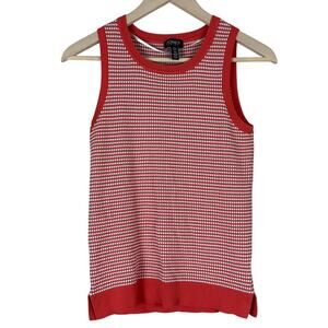 Jones New York Tank Womens S Red White Sleeveless Knit Preppy Minimalist 90s